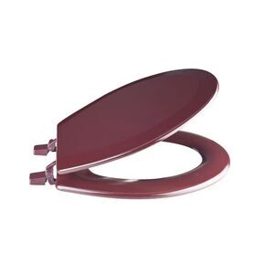 Standard Wood Soft Adjustable Hinges Toilet Seat with Close Lid, Burgundy
